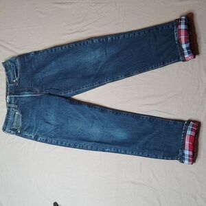 Classic Blue Jeans with Plaid Cuffs